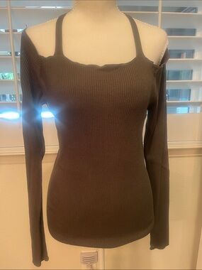 Mustard Seed Olive Green Strappy Ribbed Long Sleeve Top